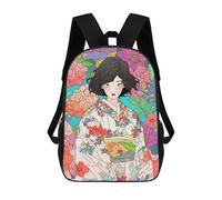 sinyumoney Mochila Escolar Infantil Impresa En 3D Kimono Girl with Flowers Mochilas Para Libros Mochilas Escolares De Viaje De Alta Capacidad Para Niños/estudiantes/adultos 17inch