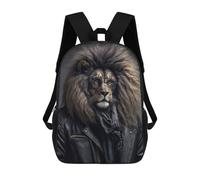 sinyumoney Mochila Escolar Infantil Impresa En 3D Lion in Leather Jacket-1 Para Niños, Mochila De Viaje De Alta Capacidad, Mochila Informal Para Niños 17inch