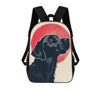 sinyumoney Mochila Escolar Infantil Impresa En 3D Loyal Black Dog Vector Portrait with Bold Red Sun Backdrop Para Niños, Mochila De Viaje De Alta Capacidad, Mochila Informal Para Niños 17inch