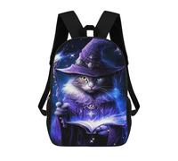 sinyumoney Mochila Escolar Infantil Impresa En 3D Magical Wizard Cat Art Print 17inch Para Niños, Mochila De Viaje De Alta Capacidad, Mochila Escolar De Moda Para Niños
