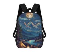 sinyumoney Mochila Escolar Infantil Impresa En 3D Moonlit Mountain Camping Scene 17inch Para Niños, Mochila De Viaje De Alta Capacidad, Mochila Escolar De Moda Para Niños