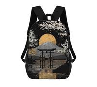 sinyumoney Mochila Escolar Infantil Impresa En 3D Mount Fuji with Torii Gate And Moon Para Niños, Mochila De Viaje De Alta Capacidad, Mochila Informal Para Niños 17inch