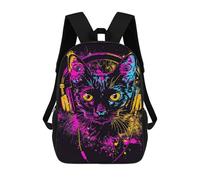 sinyumoney Mochila Escolar Infantil Impresa En 3D Neon Cat Headphones Art Print 17inch Para Niños, Mochila De Viaje De Alta Capacidad, Mochila Escolar De Moda Para Niños