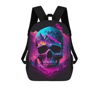 sinyumoney Mochila Escolar Infantil Impresa En 3D Neon Mountain Skull Artwork Mochila Mochilas Deportivas Para Niños Y Niñas Mochila De Moda 17inch