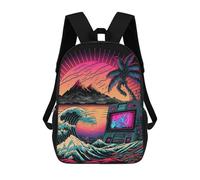 sinyumoney Mochila Escolar Infantil Impresa En 3D Neon Sunset Boombox Wave Mochilas De Viaje De Alta Capacidad Para Niños Mochilas De Libros De Moda Mochila Escolar Infantil 17inch