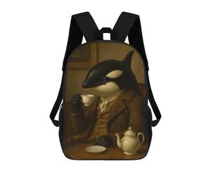 sinyumoney Mochila Escolar Infantil Impresa En 3D Orca Gentleman Drinking Tea Mochila Mochilas Deportivas Para Niños Y Niñas Mochila De Moda 17inch