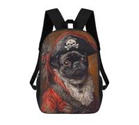 sinyumoney Mochila Escolar Infantil Impresa En 3D Pirate Pug Pet Portrait 17inch Para Niños, Mochila De Viaje De Alta Capacidad, Mochila Escolar De Moda Para Niños