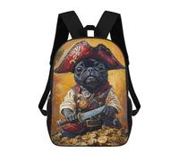 sinyumoney Mochila Escolar Infantil Impresa En 3D Pirate Pug with Treasure 17inch Para Niños, Mochila De Viaje De Alta Capacidad, Mochila Escolar De Moda Para Niños