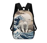 sinyumoney Mochila Escolar Infantil Impresa En 3D Polar Bear Great Wave Mochilas Para Libros Mochilas De Viaje Informales Mochila De Gran Capacidad Para Niños 17inch