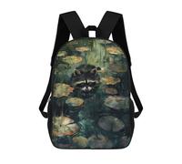 sinyumoney Mochila Escolar Infantil Impresa En 3D Raccoon in Lily Pads Pond Mochilas Para Libros Mochilas De Viaje Informales Mochila De Gran Capacidad Para Niños 17inch