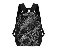 sinyumoney Mochila Escolar Infantil Impresa En 3D Raven in Floral Design Mochilas Para Libros Mochilas De Viaje Informales Mochila De Gran Capacidad Para Niños 17inch