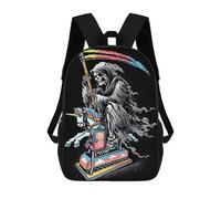 sinyumoney Mochila Escolar Infantil Impresa En 3D Reaper on A Rainbow Unicorn Ride Mochila Mochilas Deportivas Para Niños Y Niñas Mochila De Moda 17inch