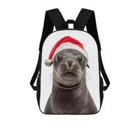 sinyumoney Mochila Escolar Infantil Impresa En 3D Seal with Santa Hat Mochilas Para Libros Mochilas De Viaje Informales Mochila De Gran Capacidad Para Niños 17inch