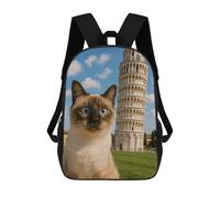 sinyumoney Mochila Escolar Infantil Impresa En 3D Siamese Cat with Leaning Tower Mochilas Para Libros Mochilas De Viaje Informales Mochila De Gran Capacidad Para Niños 17inch