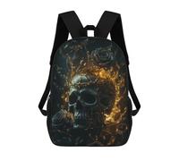 sinyumoney Mochila Escolar Infantil Impresa En 3D Skull with Black And Gold Para Niños, Mochila De Viaje De Alta Capacidad, Mochila Informal Para Niños 17inch