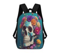 sinyumoney Mochila Escolar Infantil Impresa En 3D Skull with Flowers Mochila Mochilas Deportivas Para Niños Y Niñas Mochila De Moda 17inch