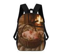 sinyumoney Mochila Escolar Infantil Impresa En 3D Sleeping Piglet in Basket by Fireplace Mochilas Para Libros Mochilas De Viaje Informales Mochila De Gran Capacidad Para Niños 17inch