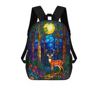 sinyumoney Mochila Escolar Infantil Impresa En 3D Stained Glass Deer in Forest Mochilas De Viaje De Alta Capacidad Para Niños Mochilas De Libros De Moda Mochila Escolar Infantil 17inch