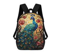 sinyumoney Mochila Escolar Infantil Impresa En 3D Stained Glass Peacock Artwork-6 17inch Para Niños, Mochila De Viaje De Alta Capacidad, Mochila Escolar De Moda Para Niños