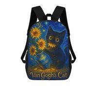 sinyumoney Mochila Escolar Infantil Impresa En 3D Starry Night Black Cat with Sunflowers Para Niños, Mochila De Viaje De Alta Capacidad, Mochila Informal Para Niños 17inch