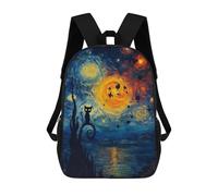 sinyumoney Mochila Escolar Infantil Impresa En 3D Starry Night Cat Silhouette Mochila Mochilas Deportivas Para Niños Y Niñas Mochila De Moda 17inch