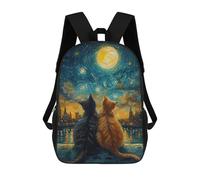 sinyumoney Mochila Escolar Infantil Impresa En 3D Starry Night Cats In Love Mochilas De Viaje De Alta Capacidad Para Niños Mochilas De Libros De Moda Mochila Escolar Infantil 17inch