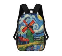 sinyumoney Mochila Escolar Infantil Impresa En 3D Starry Night Windmill Para Niños, Mochila De Viaje De Alta Capacidad, Mochila Informal Para Niños 17inch