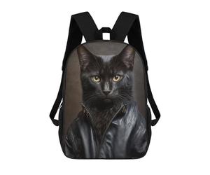 sinyumoney Mochila Escolar Infantil Impresa En 3D Stylish Black Cat in Leather Jacket Mochila Escolar Infantil Mochilas De Viaje Mochilas De Moda Mochilas De Gran Capacidad 17inch