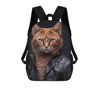 sinyumoney Mochila Escolar Infantil Impresa En 3D Stylish Cat in Leather Jacket -3 Mochilas Para Libros Mochilas De Viaje Informales Mochila De Gran Capacidad Para Niños 17inch