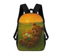 sinyumoney Mochila Escolar Infantil Impresa En 3D Teddy Bear with Flowers at Sunset Mochila Mochilas Deportivas Para Niños Y Niñas Mochila De Moda 17inch