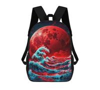 sinyumoney Mochila Escolar Infantil Impresa En 3D The Wave And The Red Moon Para Niños Mochilas De Viaje De Alta Capacidad Bolsas Para Libros Mochila Escolar Infantil Mochila 17inch