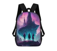 sinyumoney Mochila Escolar Infantil Impresa En 3D Three Figures Gazing at A Floating Island Para Niños, Mochila De Viaje De Alta Capacidad, Mochila Informal Para Niños 17inch
