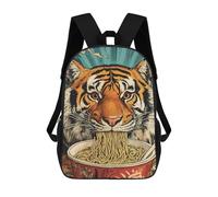 sinyumoney Mochila Escolar Infantil Impresa En 3D Tiger Eating Ramen Noodles Mochila Mochilas Deportivas Para Niños Y Niñas Mochila De Moda 17inch