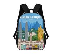 sinyumoney Mochila Escolar Infantil Impresa En 3D Travel to Kuala Lumpur Para Niños, Mochila De Viaje De Alta Capacidad, Mochila Informal Para Niños 17inch