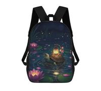 sinyumoney Mochila Escolar Infantil Impresa En 3D Turtle with Lantern in Lily Pond Para Niños, Mochila De Viaje De Alta Capacidad, Mochila Informal Para Niños 17inch