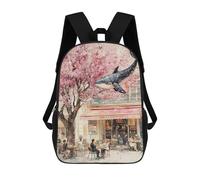 sinyumoney Mochila Escolar Infantil Impresa En 3D Whale in Cherry Blossom Cafe 17inch Para Niños, Mochila De Viaje De Alta Capacidad, Mochila Escolar De Moda Para Niños