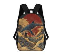 sinyumoney Mochila Escolar Infantil Impresa En 3D Whale Riding Waves Art Print-2 17inch Para Niños, Mochila De Viaje De Alta Capacidad, Mochila Escolar De Moda Para Niños