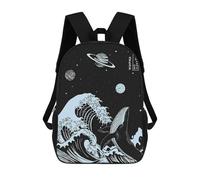 sinyumoney Mochila Escolar Infantil Impresa En 3D Whale & Wave in Space Mochila De Viaje De Alta Capacidad Para Libros Mochilas De Moda Para Niños Mochila Escolar Informal 17inch