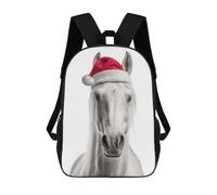 sinyumoney Mochila Escolar Infantil Impresa En 3D White Horse with Santa Hat Para Niños, Mochila De Viaje De Alta Capacidad, Mochila Informal Para Niños 17inch