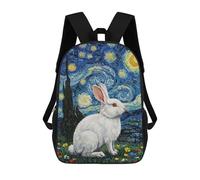 sinyumoney Mochila Escolar Infantil Impresa En 3D White Rabbit in Starry Night Style Mochila Escolar Infantil Mochilas De Viaje Mochilas De Moda Mochilas De Gran Capacidad 17inch