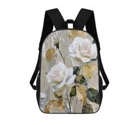 sinyumoney Mochila Escolar Infantil Impresa En 3D White Roses with Gold Leaves Wall Art 17inch Para Niños, Mochila De Viaje De Alta Capacidad, Mochila Escolar De Moda Para Niños