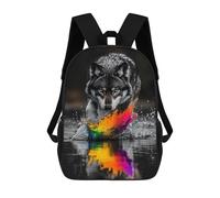 sinyumoney Mochila Escolar Infantil Impresa En 3D Wolf in Water with Rainbow Splash 17inch Para Niños, Mochila De Viaje De Alta Capacidad, Mochila Escolar De Moda Para Niños