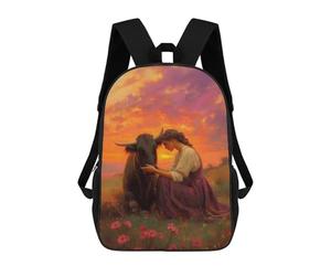 sinyumoney Mochila Escolar Infantil Impresa En 3D Woman And Bull at Sunset Mochila Escolar Infantil Mochilas De Viaje Mochilas De Moda Mochilas De Gran Capacidad 17inch