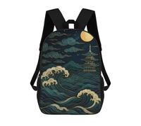 sinyumoney Mochila Escolar Infantil Japanese Pagoda, Waves, And Moon Art Mochila Escolar Infantil De Moda Informal Mochilas De Viaje Con Estampado 3D Divertidas Y Geniales Bolsas Para Libros 17inch