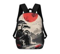 sinyumoney Mochila Escolar Infantil Japanese Red Moon Mochila Escolar Infantil De Moda Informal Mochilas De Viaje Con Estampado 3D Divertidas Y Geniales Bolsas Para Libros 17inch