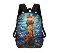 sinyumoney Mochila Escolar Infantil Lighthouse Stained Glass Mochila Escolar Infantil De Moda Informal Mochilas De Viaje Con Estampado 3D Divertidas Y Geniales Bolsas Para Libros 17inch