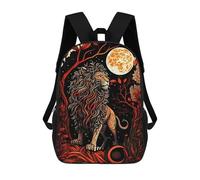 sinyumoney Mochila Escolar Infantil Night Lion Moon Illustration Mochila Infantil Estampada Mochila De Viaje Para Niños Y Niñas Mochila Escolar 17inch