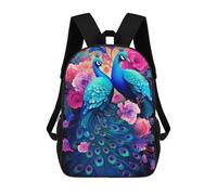 sinyumoney Mochila Escolar Infantil Peacock Paradise Vibrant Floral Artwork Mochila Infantil Estampada Mochila De Viaje Para Niños Y Niñas Mochila Escolar 17inch