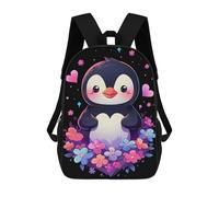 sinyumoney Mochila Escolar Infantil Penguin Floral And Hearts Mochila De Moda Para Adolescentes Mochila Informal Para Niño Y Niña Mochila Escolar Para Adolescentes Mochila Impresa En 3D 17inch
