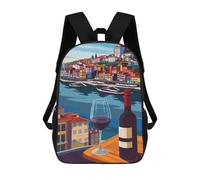 sinyumoney Mochila Escolar Infantil Porto Wine Cityscape Mochila Escolar Infantil De Moda Informal Mochilas De Viaje Con Estampado 3D Divertidas Y Geniales Bolsas Para Libros 17inch